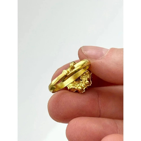 Vintage Gold Tone Blue Gemstone Halo Floral Adjustable Multi Stone Ring - size 9 - Picture 7 of 9